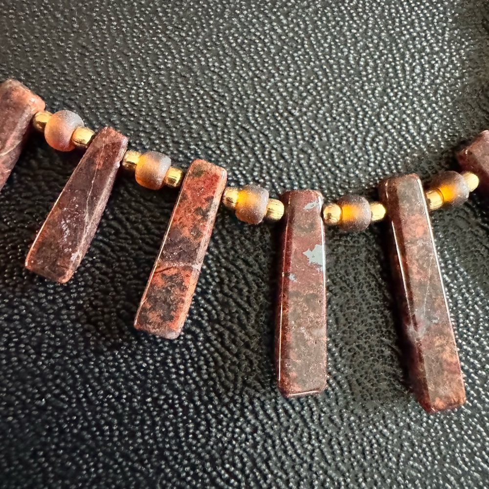 Moss Agate & Red Tiger Eye Fringe Necklace – Boho Tribal Statement - Picture 5 of 9